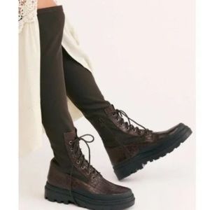Free People Shoreditch Croc Embossed Over The Knee Combat Boots